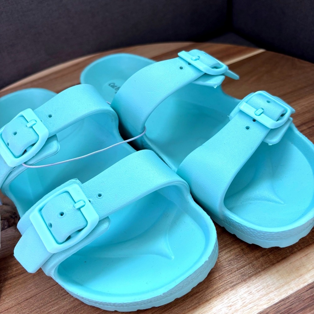 Cat & Jack Kids Aqua Blue Double Buckle Slide Sandals Size 4